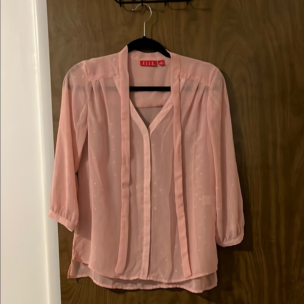 Elle Pink Blouse with V-Neck and 3/4 Sleeves